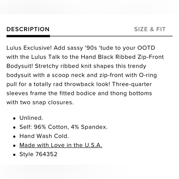 Lulu’s Talk to the Hand Black Ribbed Zip-Front Bodysuit - Picture 5 of 12